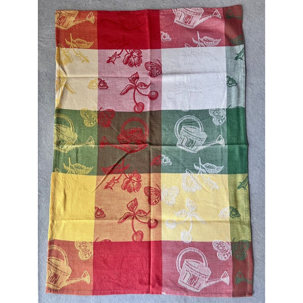 Mango Home Cotton Woven Jacquard Dish Towel NWT 28x18 Cherries Butterflies Gift - Picture 4 of 9